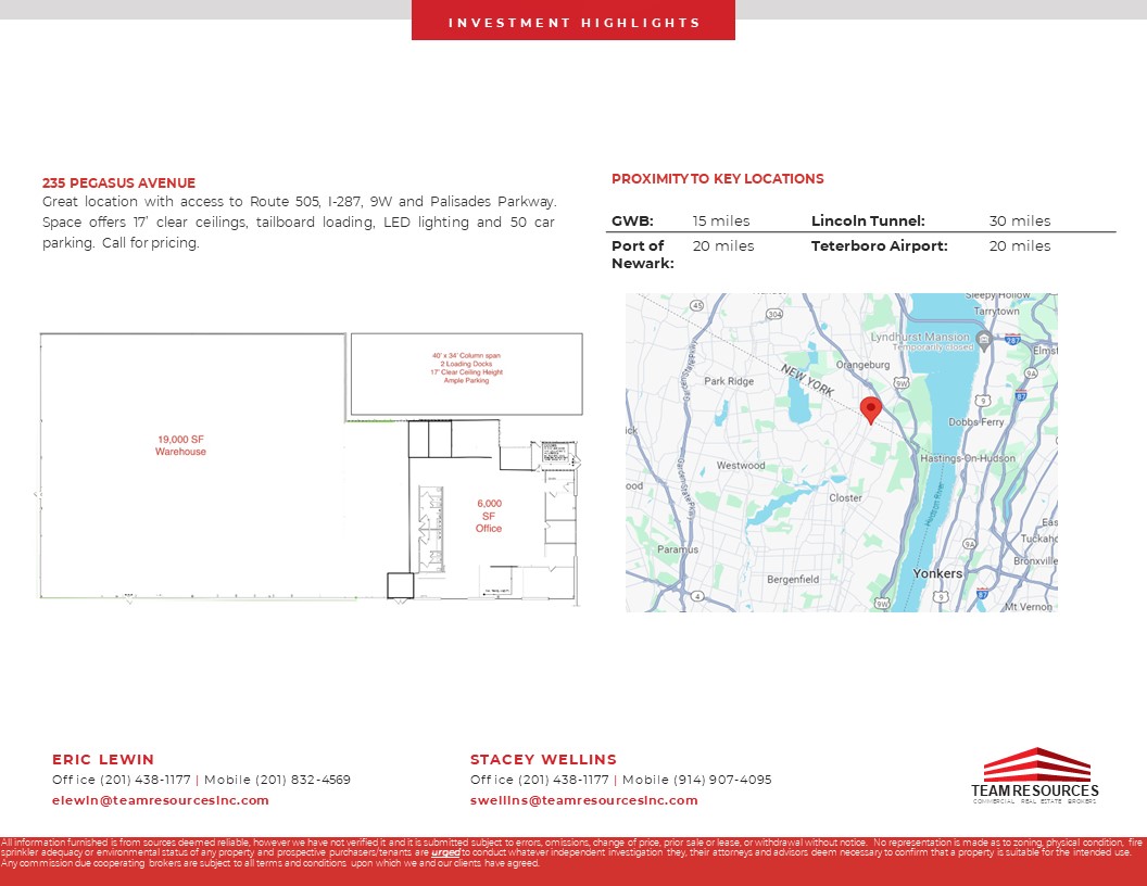 FOR LEASE 25,000 +/ SQ. FT. AT 235 PEGASUS AVENUE IN NORTHVALE, NJ